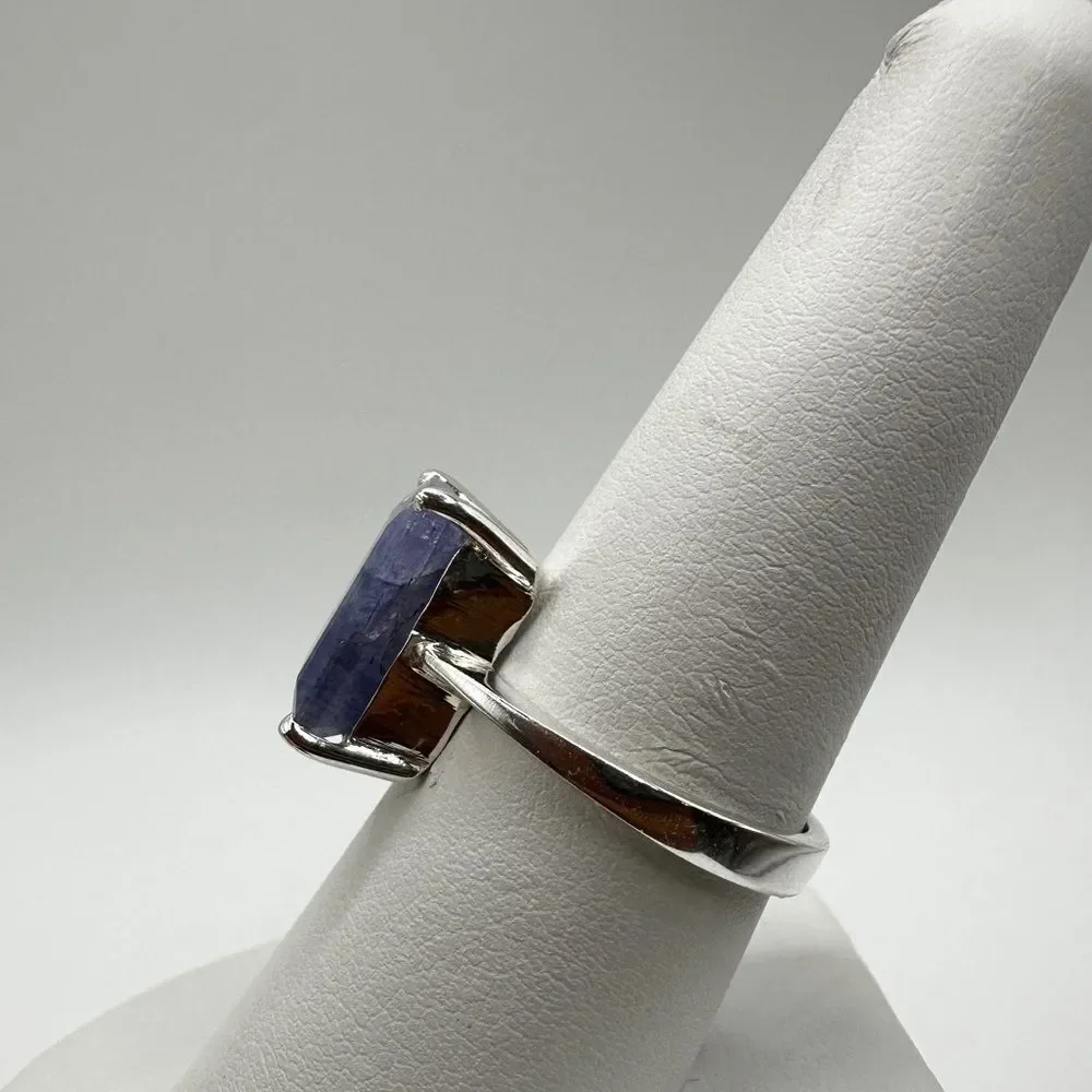 NWOT‎ 9x13mm Emerald cut Tanzanite solitaire ring in sterling silver stamped!